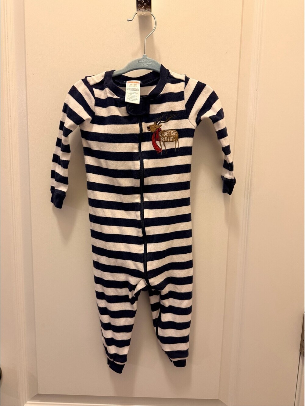 Gymboree Baby Sleeper Pajamas Navy Stripe Reindeer Oh Deer Bedtime 12-18M